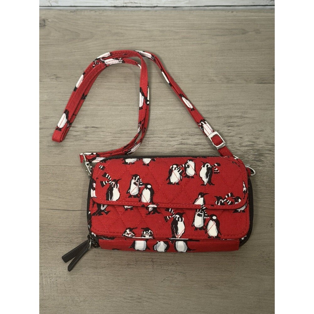 VERA BRADLEY All in One Crossbody Wristlet PLAYFUL PENGUINS RED-RETIRED